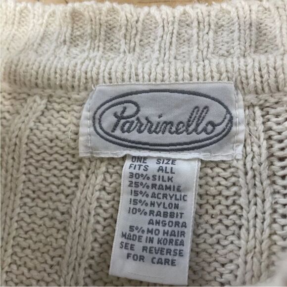 PARRINELLO Sweater Womens Cream VTG 90s Ramie Silk Ramie Rabbit Angora Knit S - Picture 4 of 16